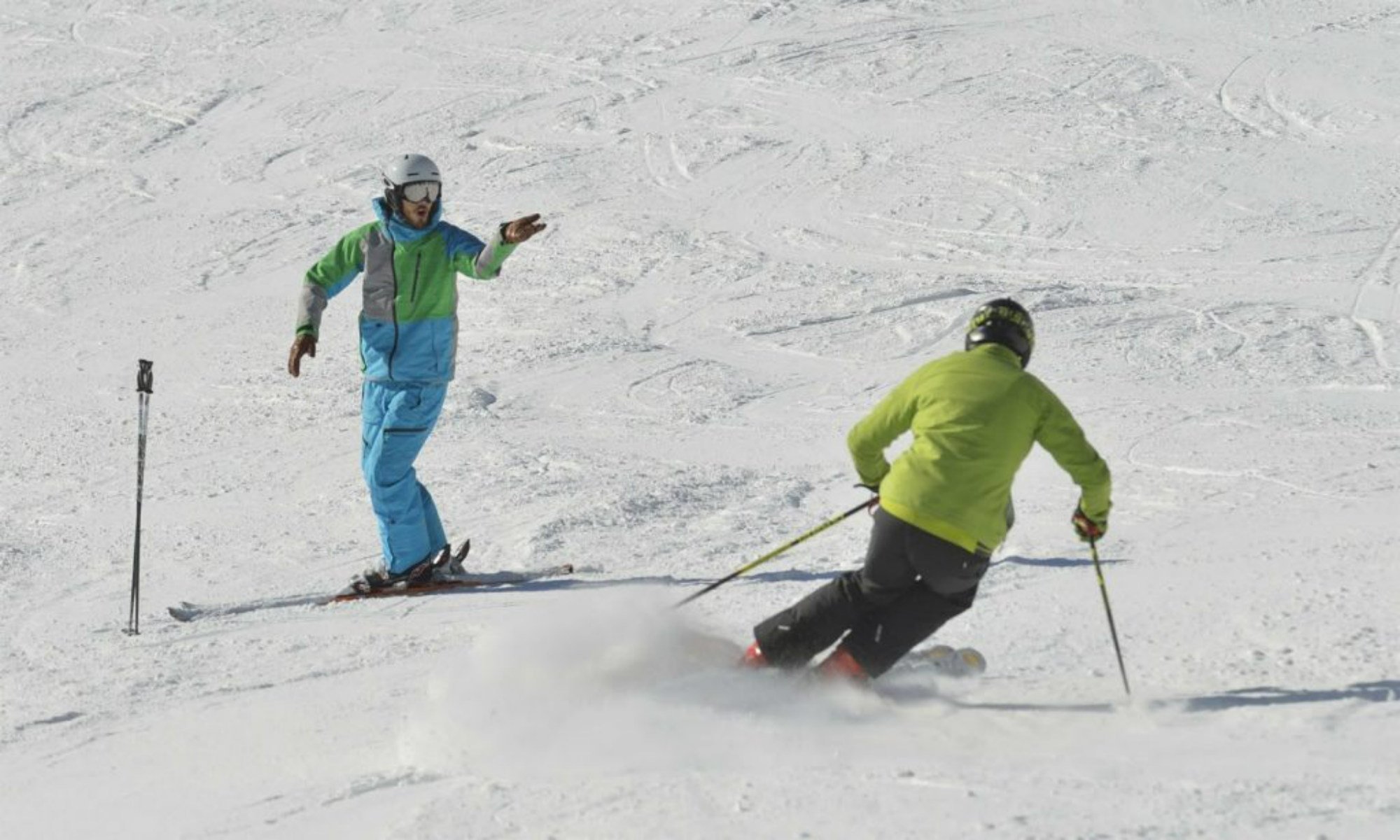 A skier working on his pole planting technique.