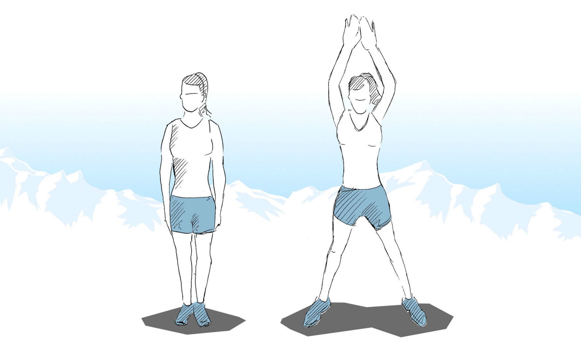 Instructions for successfully doing jumping jacks. 