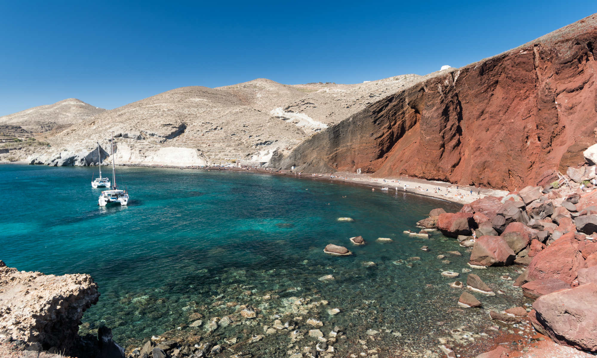 View of the Red Beach in Santorini.
