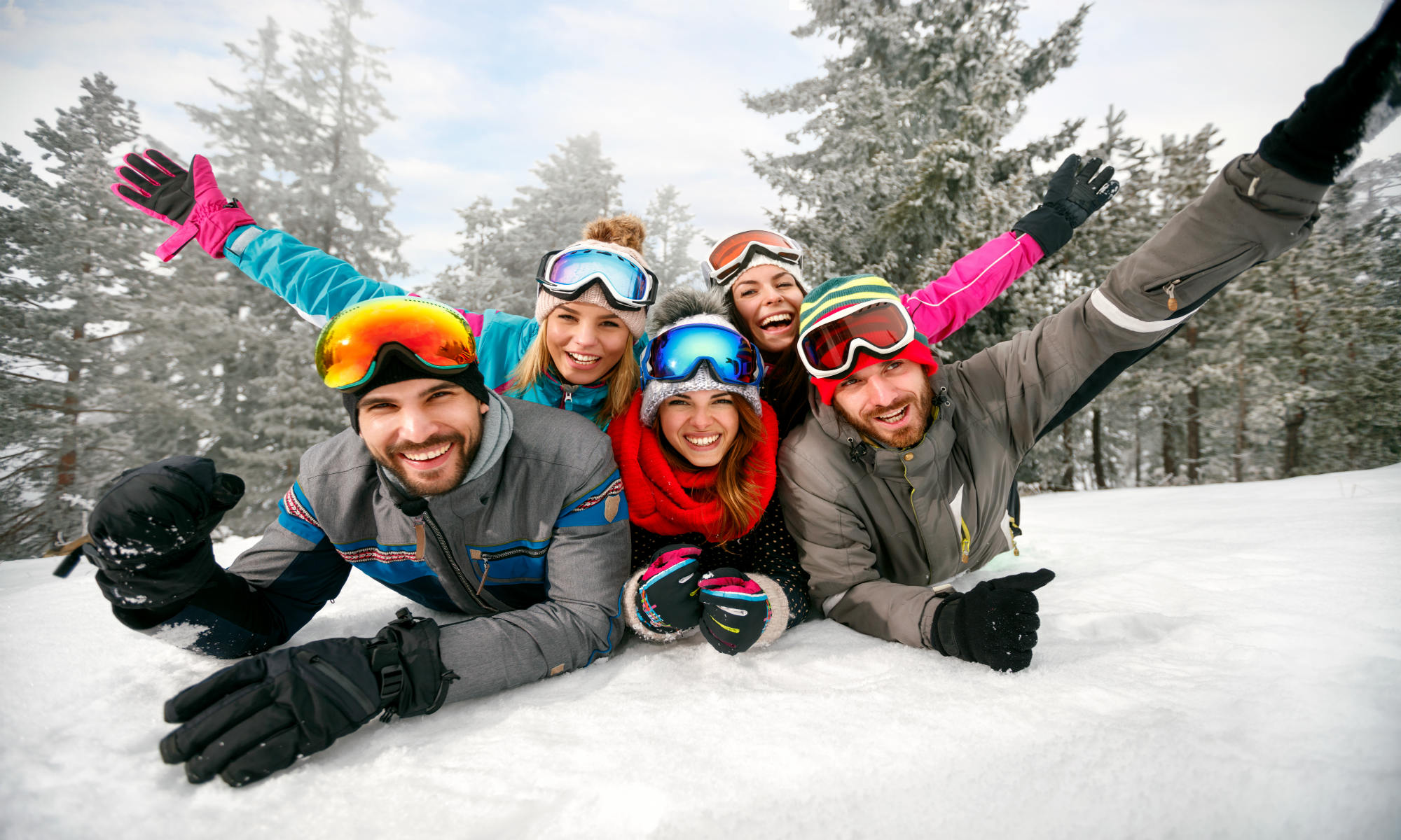 A group of friends in the snow.