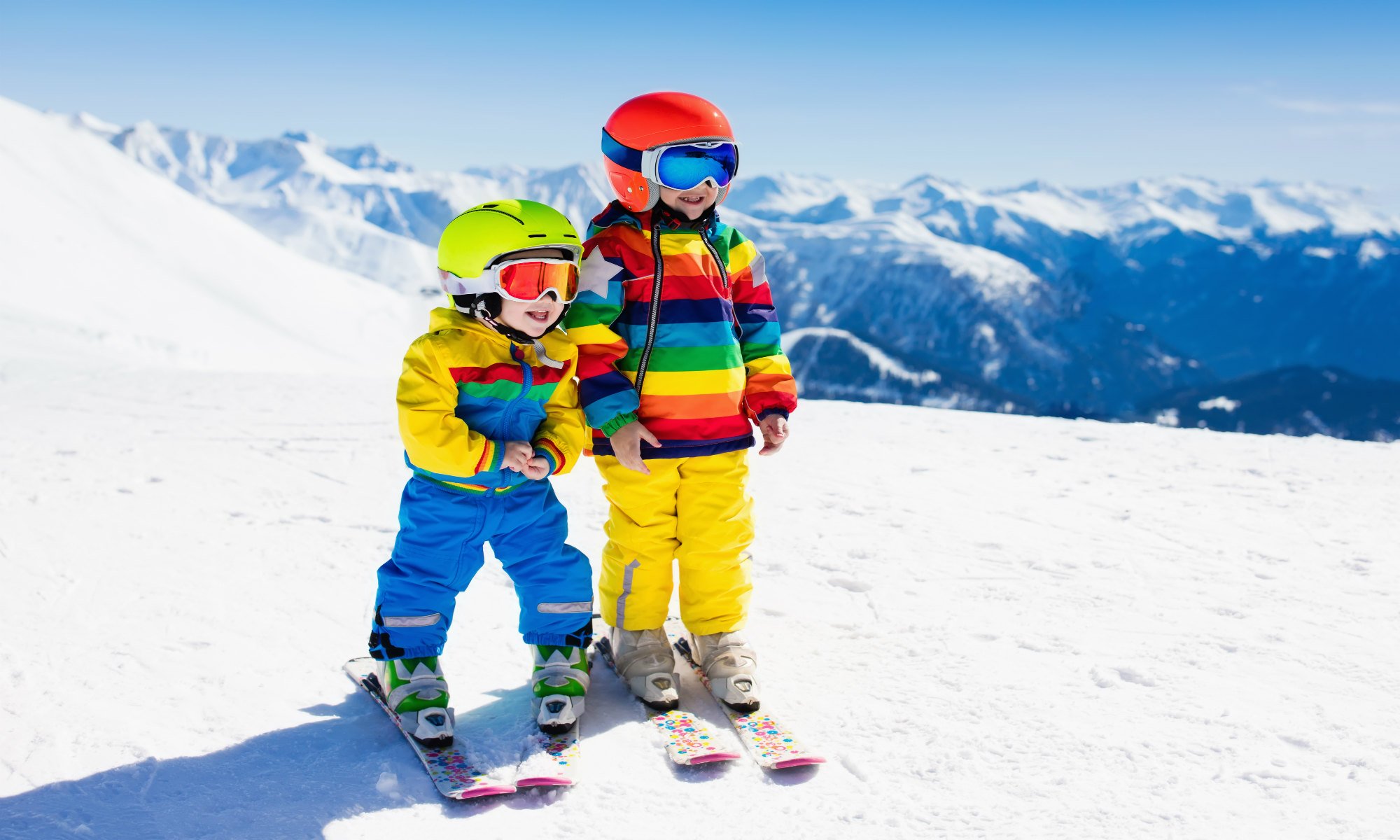 Two young skiers on the slopes in Les Gets.