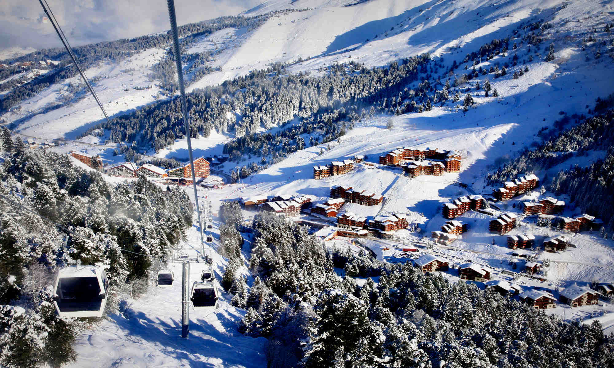 Snowy Méribel-Mottaret as viewed from above.