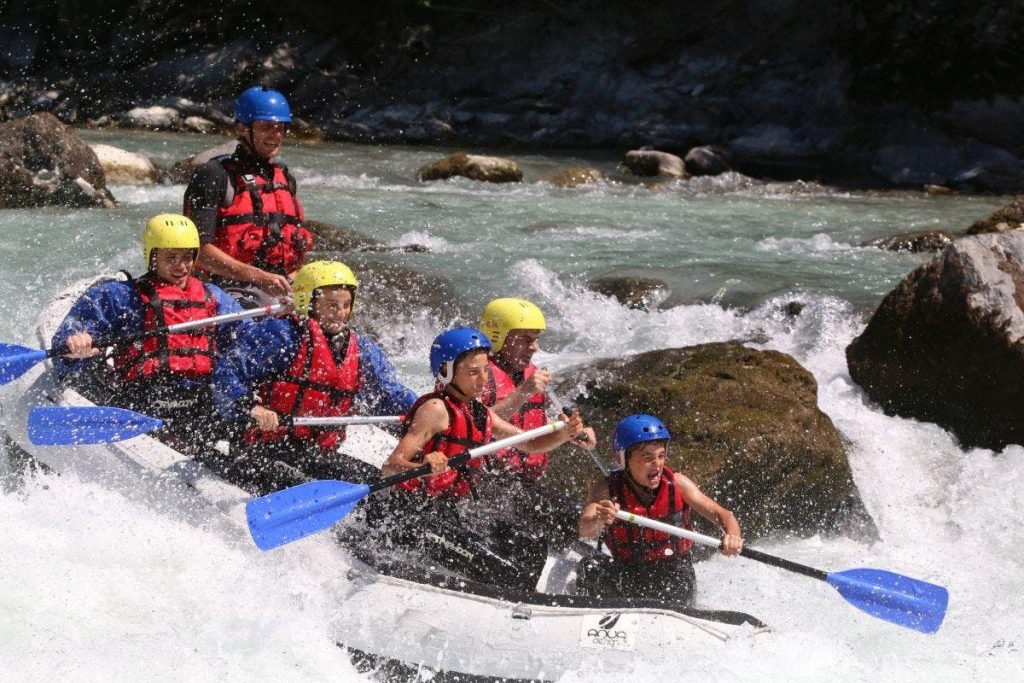 A raft going through rapids.
