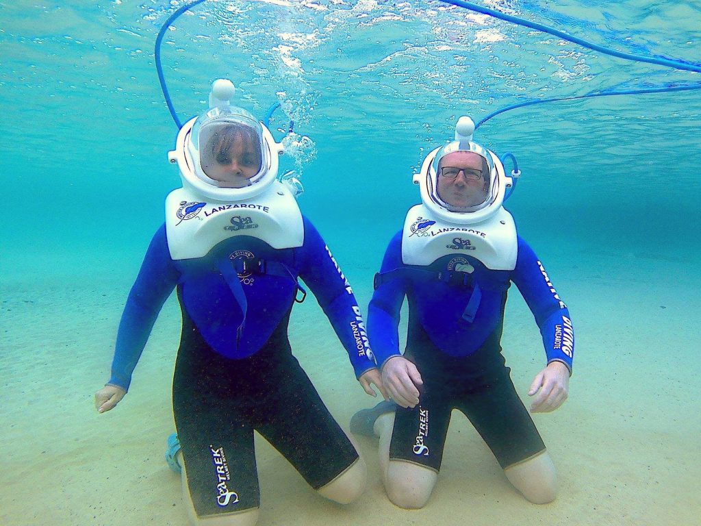 Instead of scuba diving on the Canary Islands, this couple opted for a cool activity called sea trek.