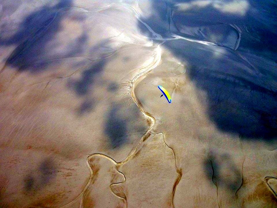 Beim Paragliding in der Normandie könnt Ihr sehen, wie weit das Meer bei Ebbe zurückgeht und die schönen Strände überfliegen.