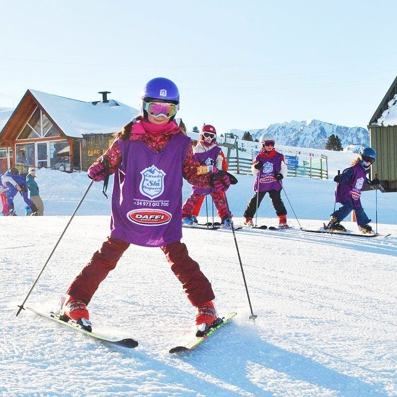 A young girl learning to ski in Baqueira-Beret.