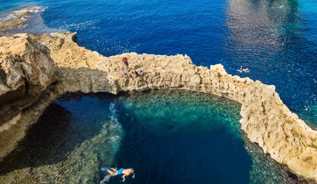 Gozo's famous Blue Hole, is a perfect spot for snorkelers and divers. 