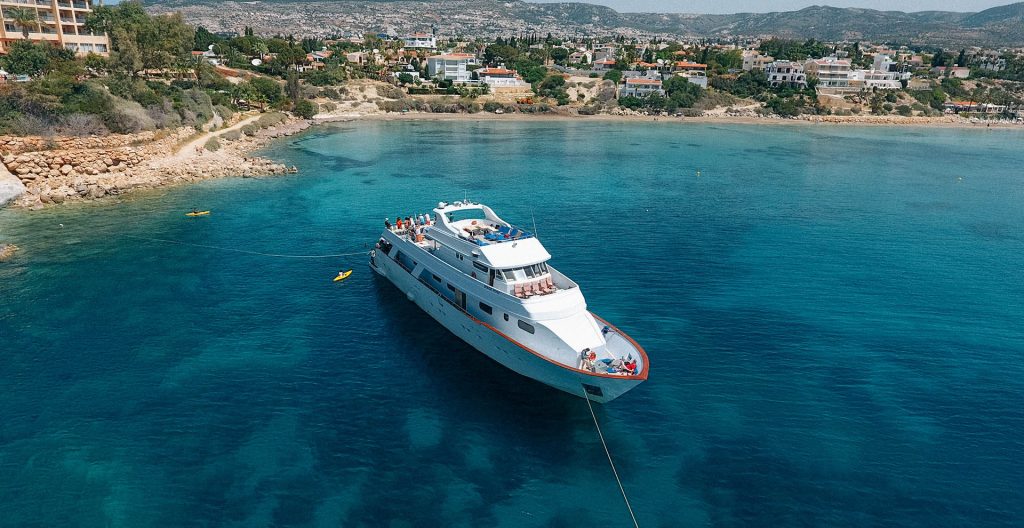 Coral Bay in Cyprus where boat tours providers stop and anchor for a swim. 