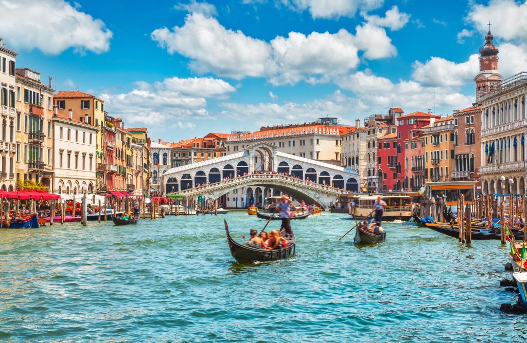Picture of the Grand Canal of Venice where gondolas ride navigate. 
