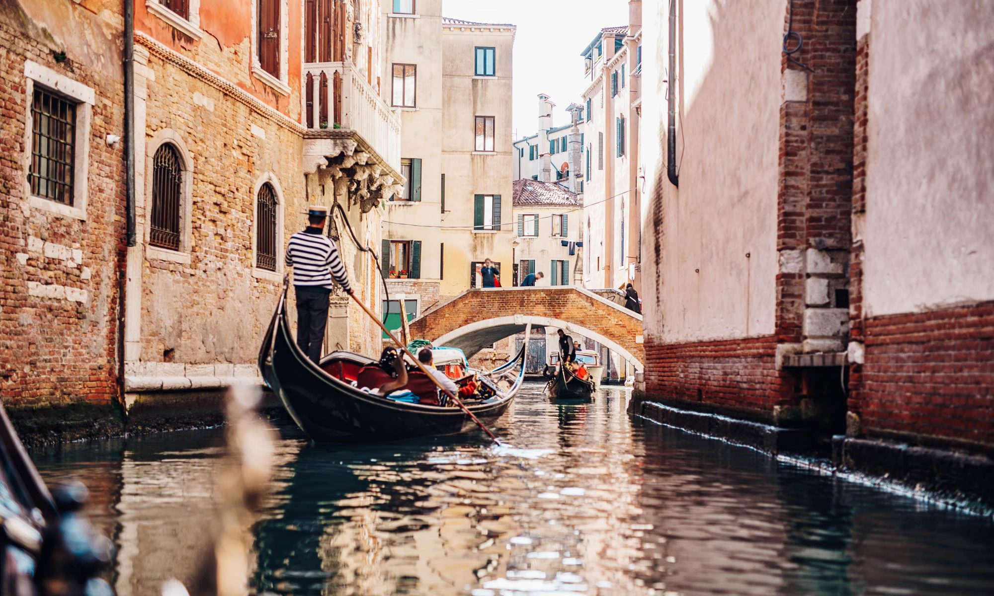 View of a canal of Venice where gondola rides take place.