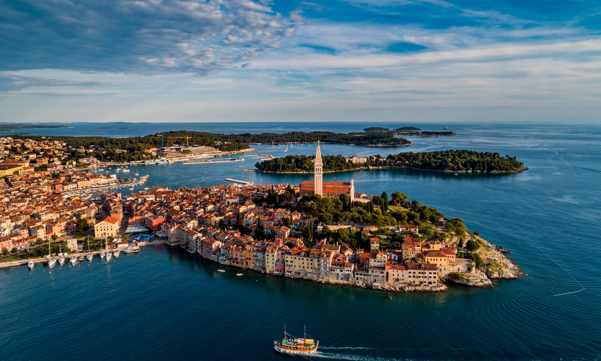 View of the charming town of Rovinj during sunset.