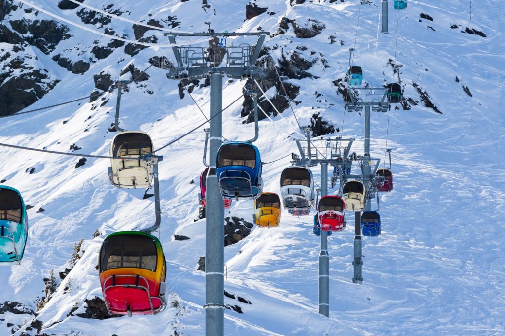 Some of the gondolas you can use to reach the top of the slopes.
