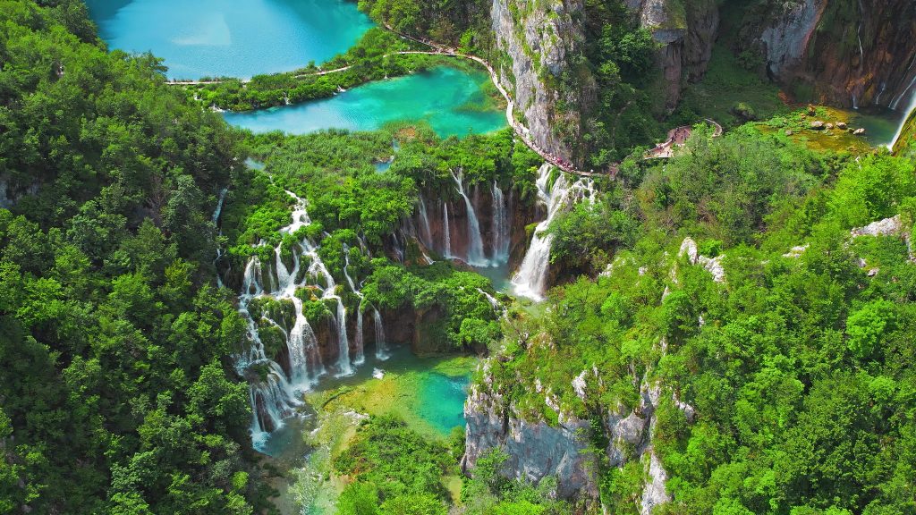 Plitvice Lakes and waterfalls in National Park, Croatia. 
