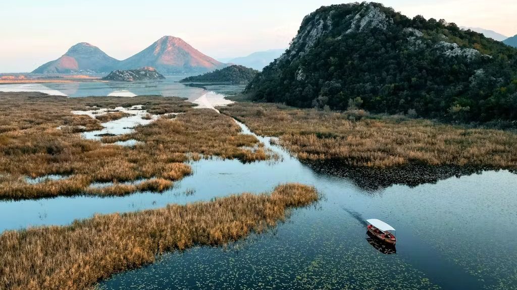 Lake Skadar during a sunset.